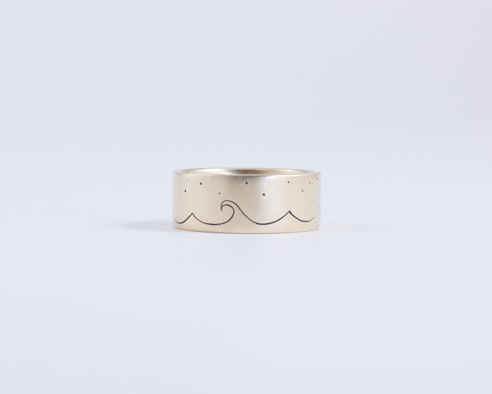 Celestial Ocean Waves Ring in Yellow Gold