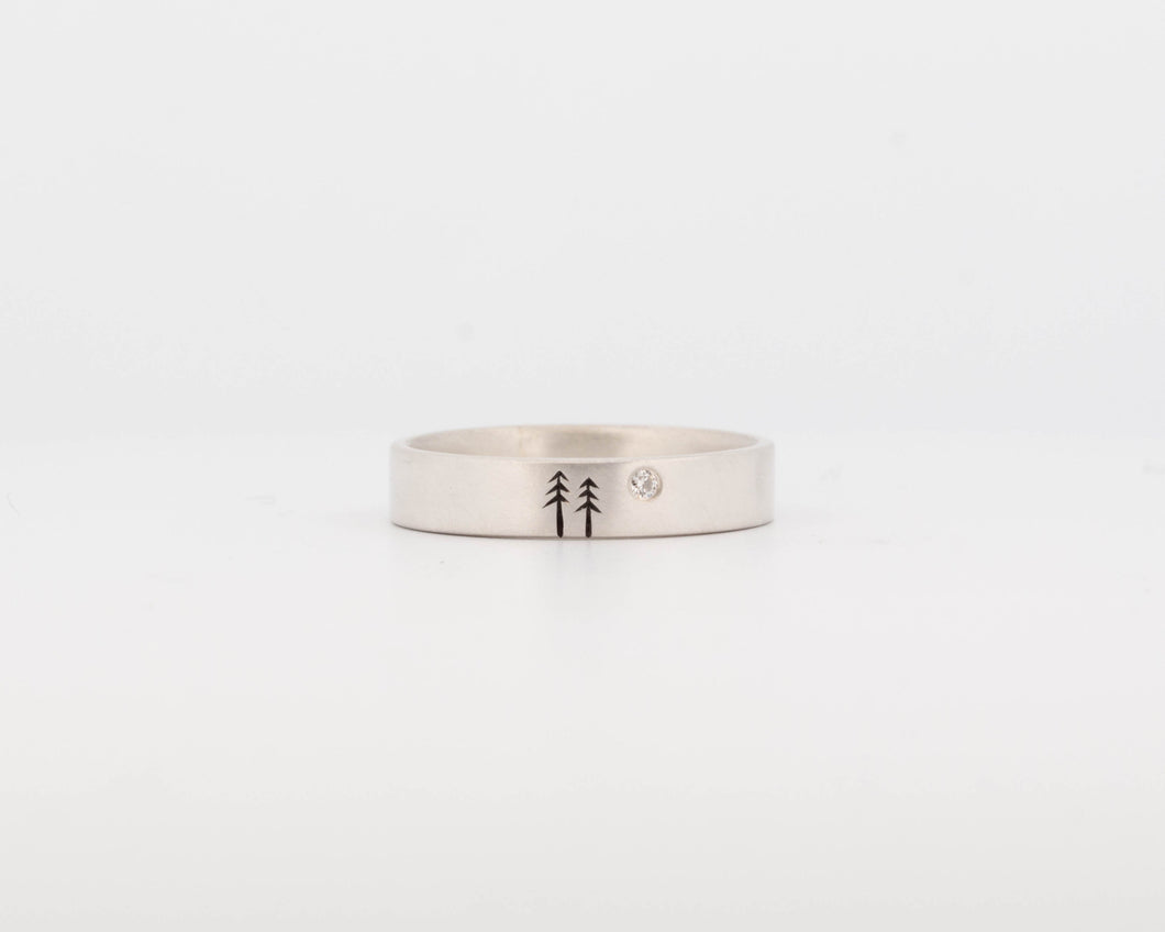 READY TO SHIP #333 - Woodland Ring with Single Diamond - Medium Size 5.25