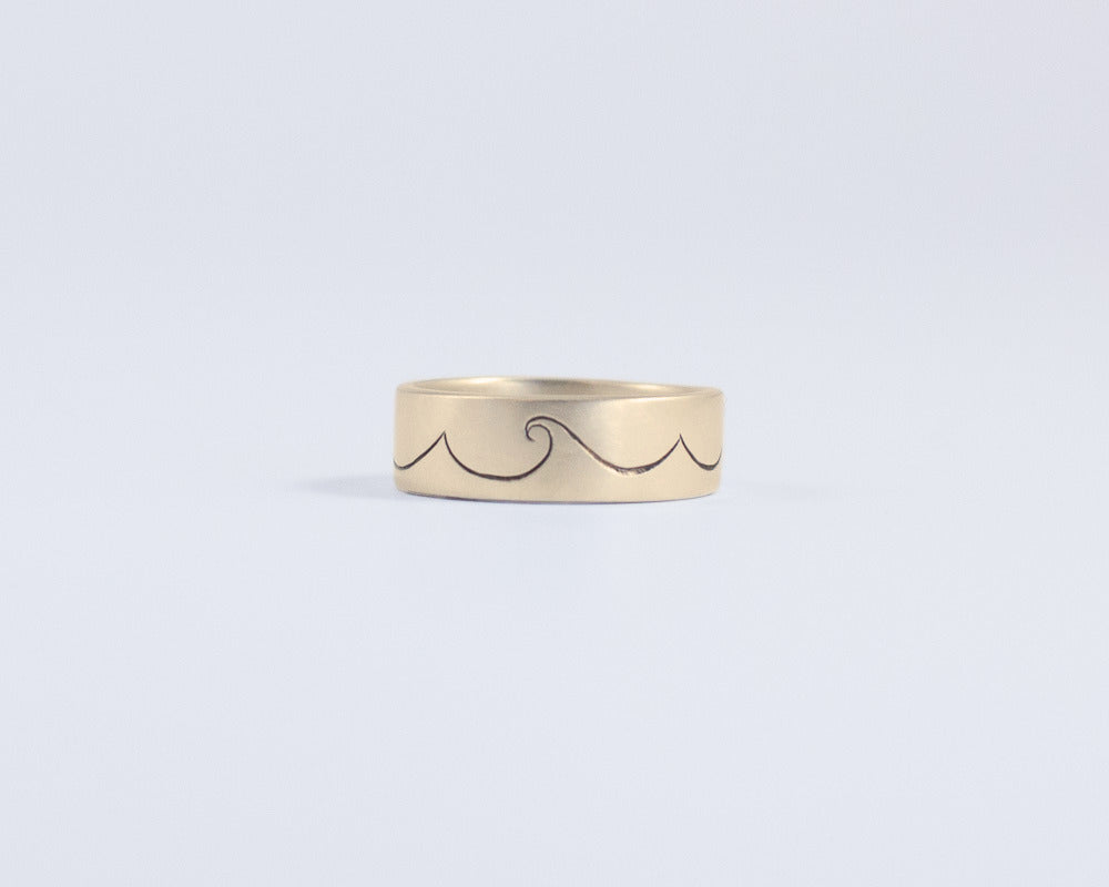 Ocean Waves Ring in Yellow Gold - Medium