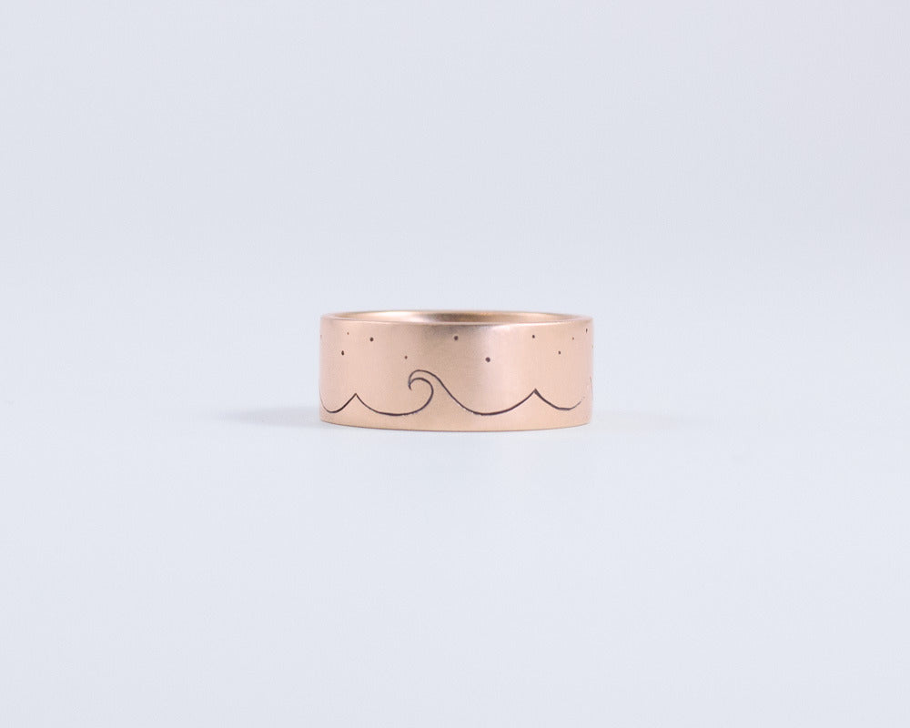 Celestial Ocean Waves Ring in Rose Gold