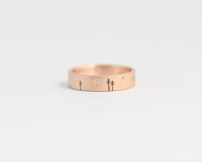 Pine Forest Ring with Diamond Stars in Rose Gold - Medium, [product_type} - Ash Hilton Jewellery