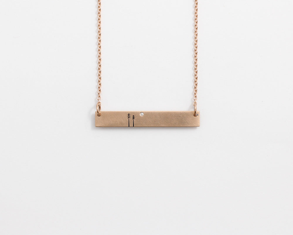 Woodland Bar Necklace with Diamond in Rose Gold, [product_type} - Ash Hilton Jewellery
