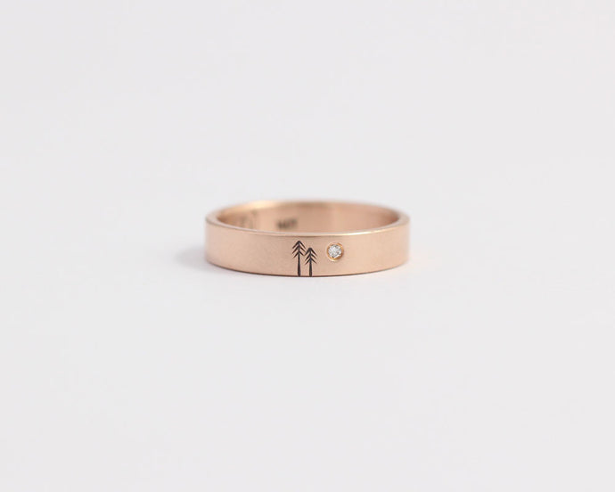 Woodland Ring with Single Diamond in Rose Gold - Medium, [product_type} - Ash Hilton Jewellery