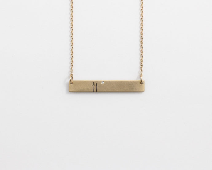 Woodland Bar Necklace with Diamond in Yellow Gold, [product_type} - Ash Hilton Jewellery