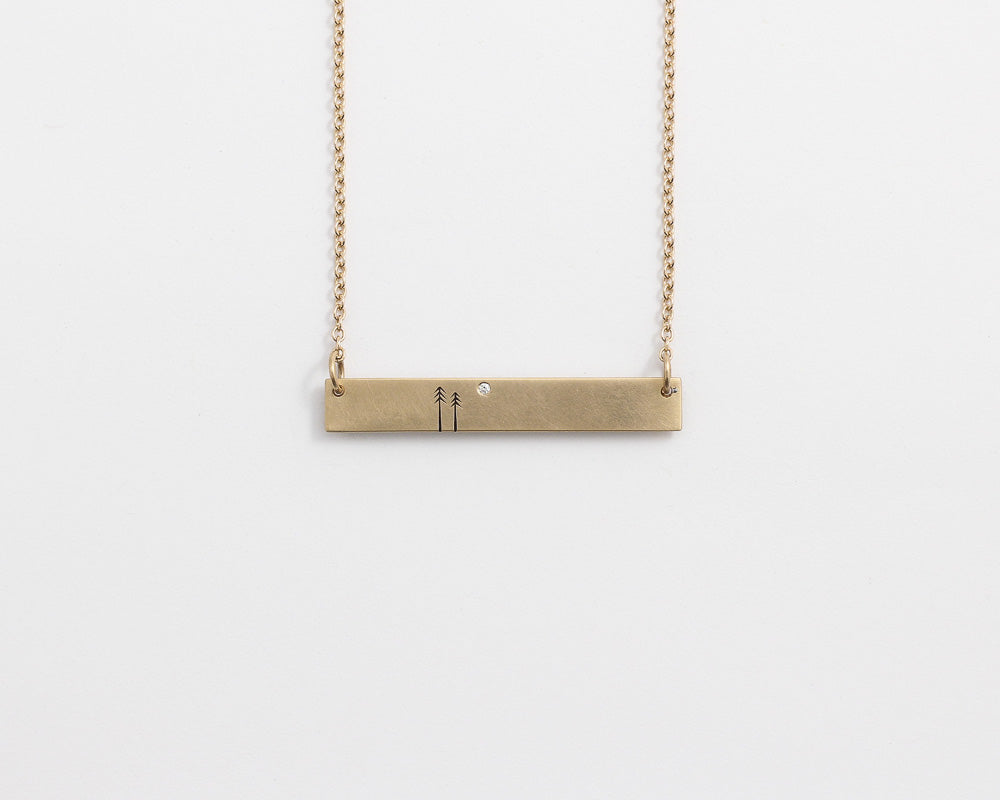 Woodland Bar Necklace with Diamond in Yellow Gold, [product_type} - Ash Hilton Jewellery
