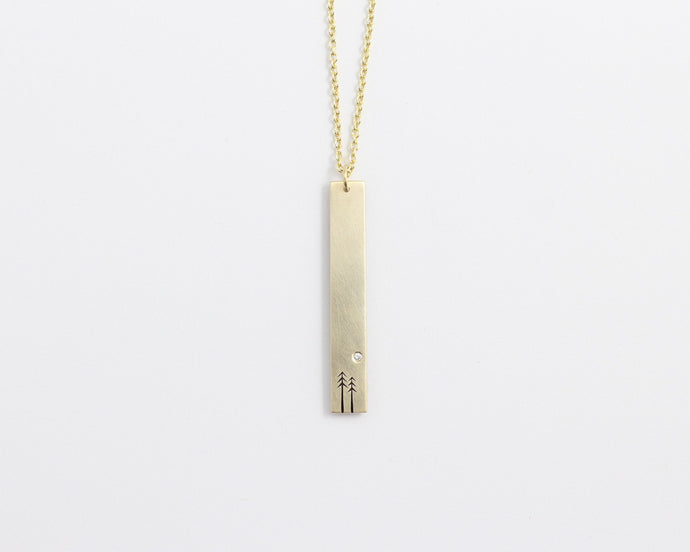 Woodland & Diamond Drop Necklace in Yellow Gold, [product_type} - Ash Hilton Jewellery