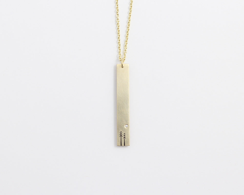 Woodland & Diamond Drop Necklace in Yellow Gold, [product_type} - Ash Hilton Jewellery